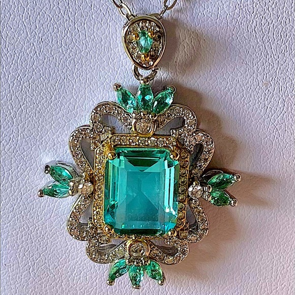 Blue Topaz Diamond Zircon Sterling Silver Statement Necklace - Picture 5 of 11